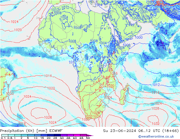 Z500/Rain (+SLP)/Z850 ECMWF nie. 23.06.2024 12 UTC