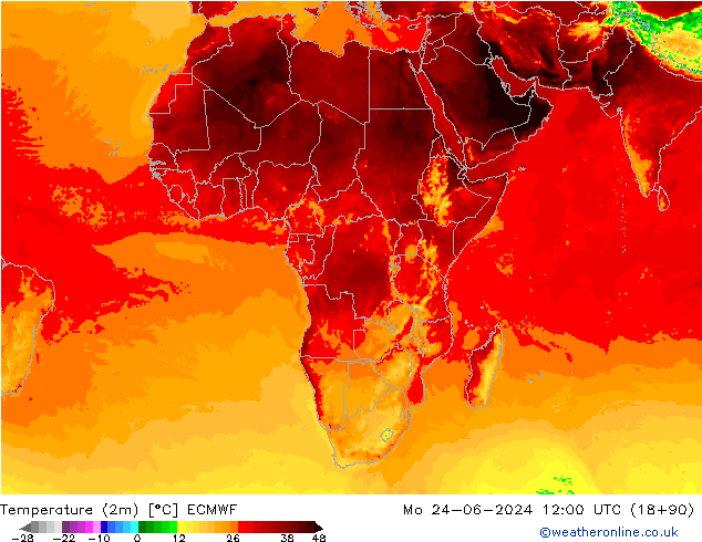 Temperatura (2m) ECMWF Seg 24.06.2024 12 UTC