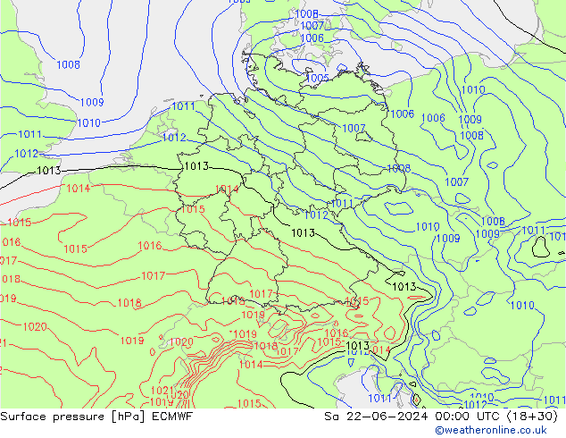 Surface pressure ECMWF Sa 22.06.2024 00 UTC
