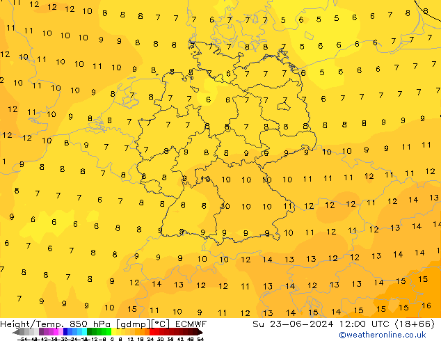 Z500/Rain (+SLP)/Z850 ECMWF Su 23.06.2024 12 UTC