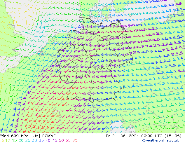 wiatr 500 hPa ECMWF pt. 21.06.2024 00 UTC