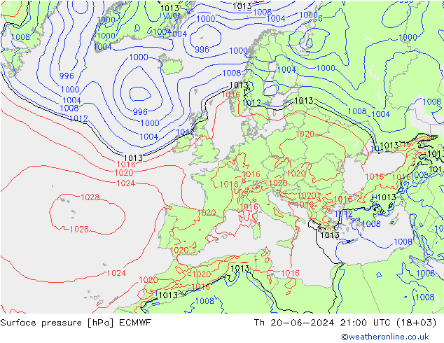 地面气压 ECMWF 星期四 20.06.2024 21 UTC