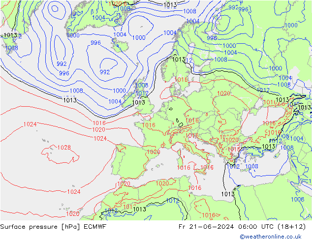 地面气压 ECMWF 星期五 21.06.2024 06 UTC
