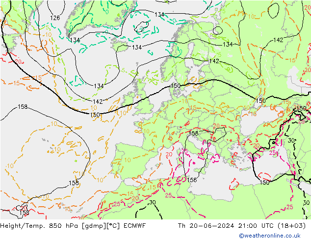 Height/Temp. 850 hPa ECMWF 星期四 20.06.2024 21 UTC