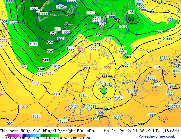 Schichtdicke 500-1000 hPa ECMWF Mo 24.06.2024 06 UTC