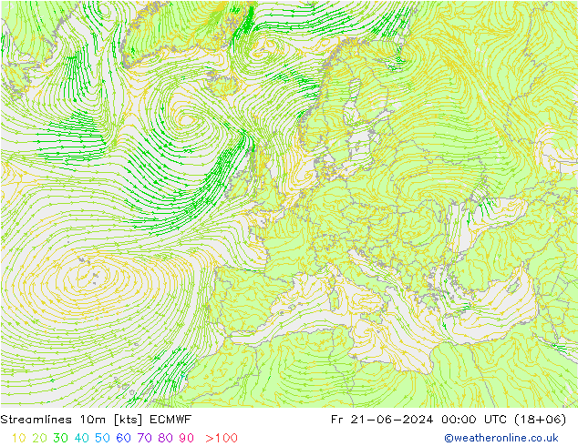 Streamlines 10m ECMWF Fr 21.06.2024 00 UTC