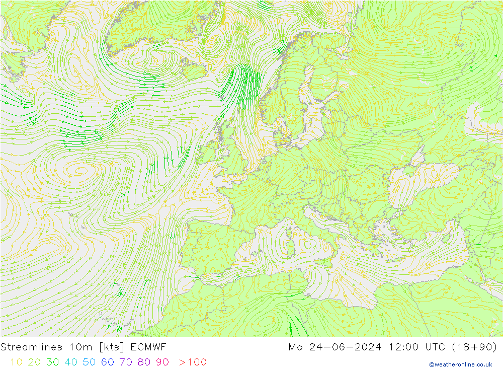 Linea di flusso 10m ECMWF lun 24.06.2024 12 UTC