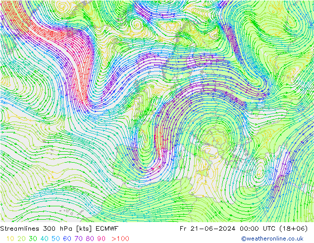 Rüzgar 300 hPa ECMWF Cu 21.06.2024 00 UTC