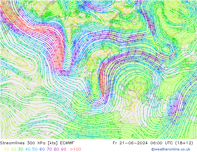ветер 300 гПа ECMWF пт 21.06.2024 06 UTC