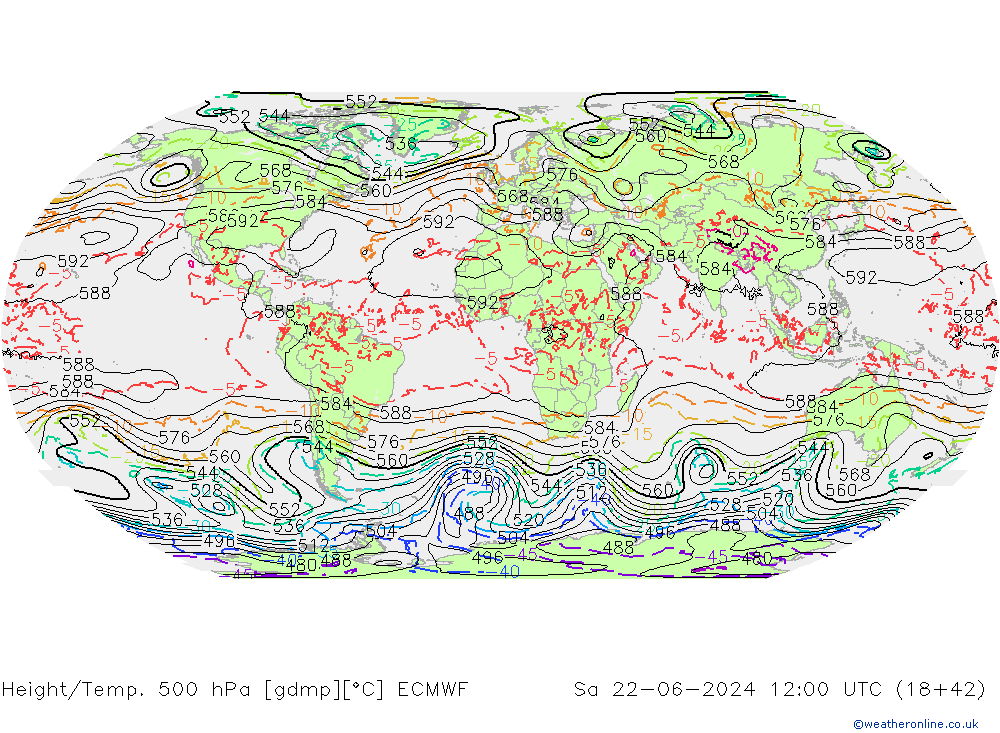 Géop./Temp. 500 hPa ECMWF sam 22.06.2024 12 UTC