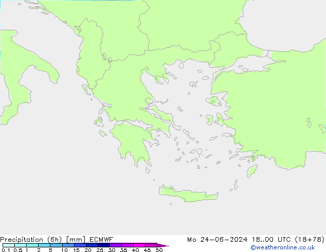 Precipitation (6h) ECMWF Mo 24.06.2024 00 UTC