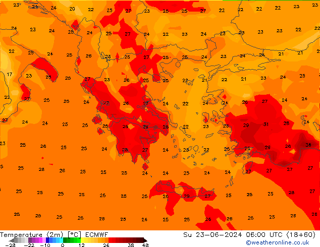 Temperature (2m) ECMWF Ne 23.06.2024 06 UTC