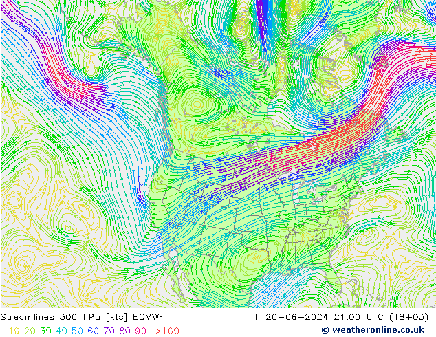 风 300 hPa ECMWF 星期四 20.06.2024 21 UTC
