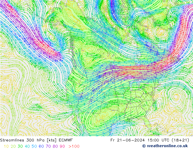 Linea di flusso 300 hPa ECMWF ven 21.06.2024 15 UTC