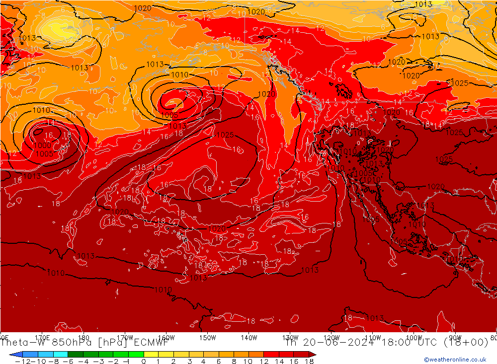 Theta-W 850hPa ECMWF Čt 20.06.2024 18 UTC