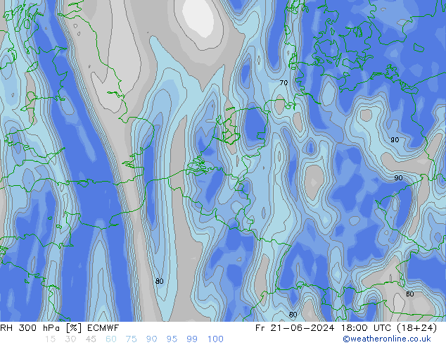 RH 300 hPa ECMWF Fr 21.06.2024 18 UTC