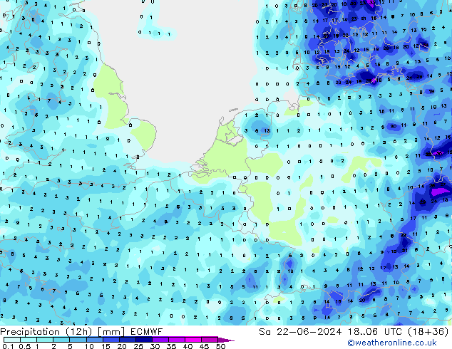 Yağış (12h) ECMWF Cts 22.06.2024 06 UTC