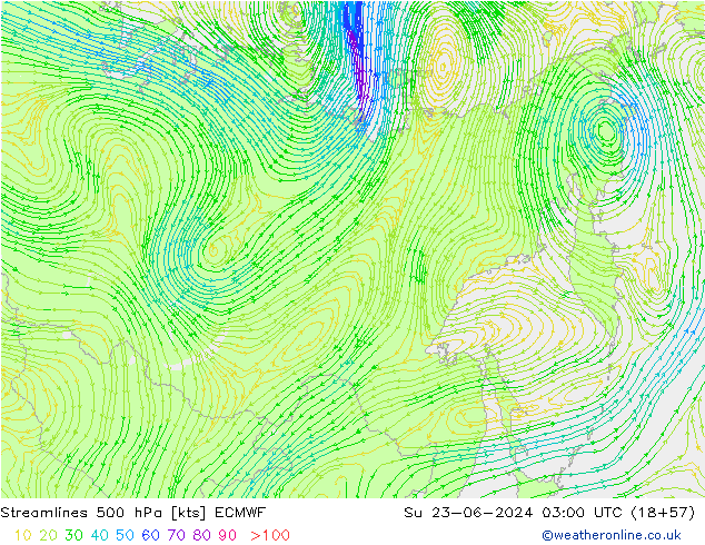 Linha de corrente 500 hPa ECMWF Dom 23.06.2024 03 UTC