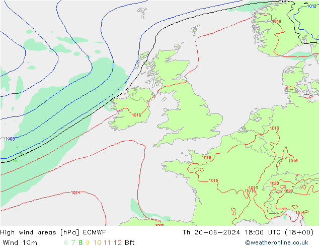 High wind areas ECMWF Th 20.06.2024 18 UTC