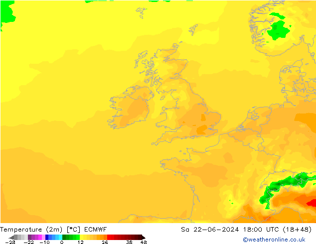 température (2m) ECMWF sam 22.06.2024 18 UTC
