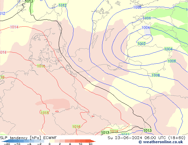 Tendenza di Pressione ECMWF dom 23.06.2024 06 UTC