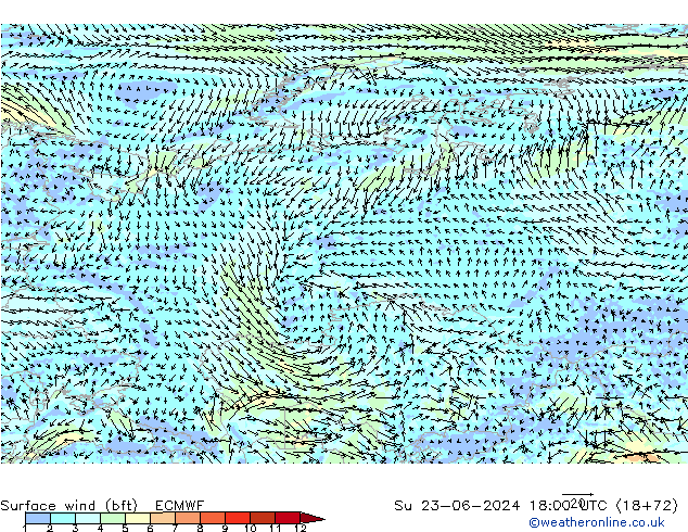 Surface wind (bft) ECMWF Su 23.06.2024 18 UTC