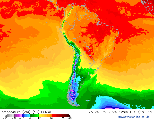 température (2m) ECMWF lun 24.06.2024 12 UTC