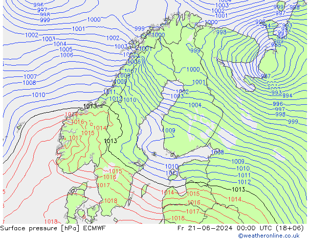 Surface pressure ECMWF Fr 21.06.2024 00 UTC