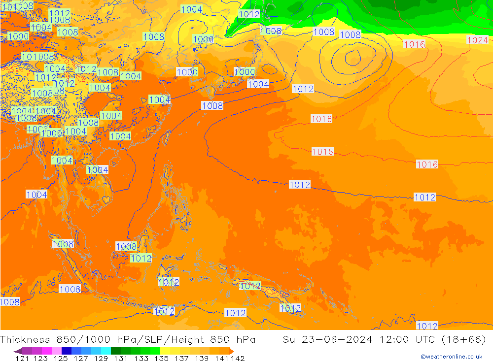 Thck 850-1000 hPa ECMWF nie. 23.06.2024 12 UTC