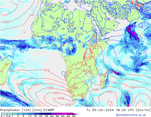 Precipitazione (12h) ECMWF mar 25.06.2024 06 UTC