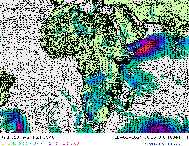 Wind 850 hPa ECMWF Fr 28.06.2024 06 UTC