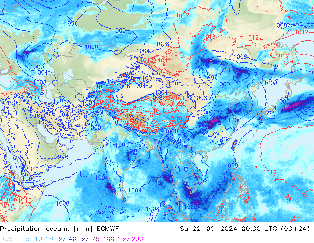 Toplam Yağış ECMWF Cts 22.06.2024 00 UTC