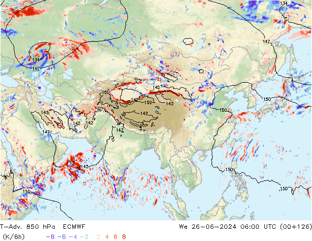 T-Adv. 850 hPa ECMWF mié 26.06.2024 06 UTC