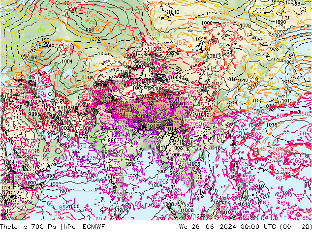 Theta-e 700hPa ECMWF śro. 26.06.2024 00 UTC