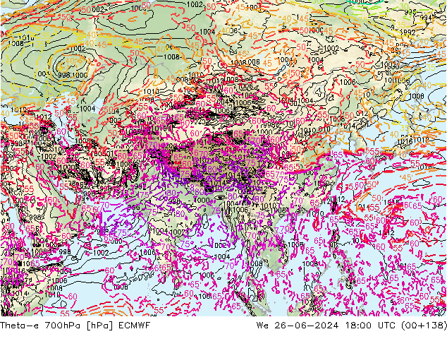 Theta-e 700hPa ECMWF We 26.06.2024 18 UTC