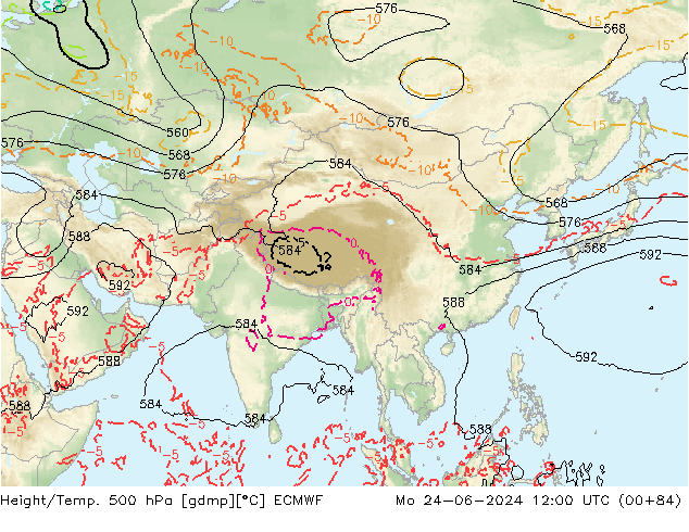 Z500/Rain (+SLP)/Z850 ECMWF пн 24.06.2024 12 UTC