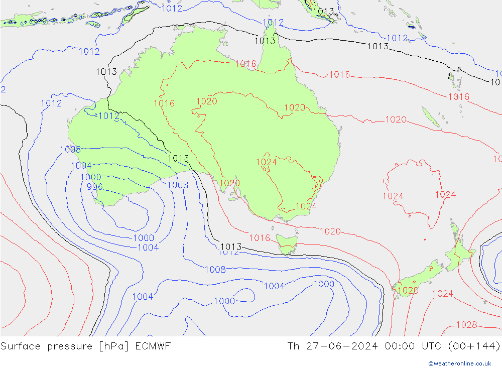 Presión superficial ECMWF jue 27.06.2024 00 UTC