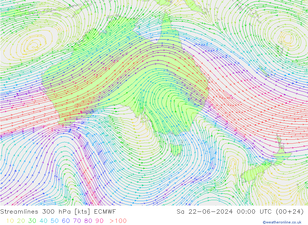 Stromlinien 300 hPa ECMWF Sa 22.06.2024 00 UTC