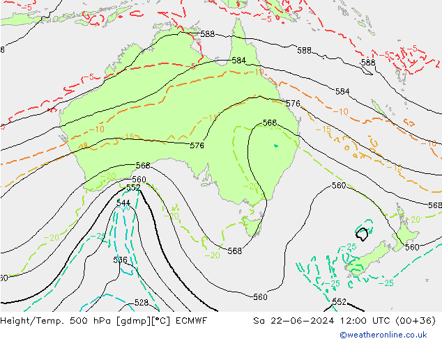 Z500/Rain (+SLP)/Z850 ECMWF Sa 22.06.2024 12 UTC