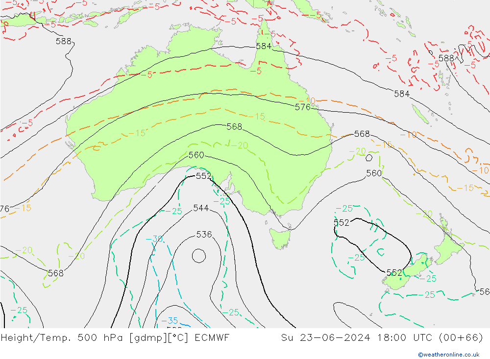 Z500/Yağmur (+YB)/Z850 ECMWF Paz 23.06.2024 18 UTC