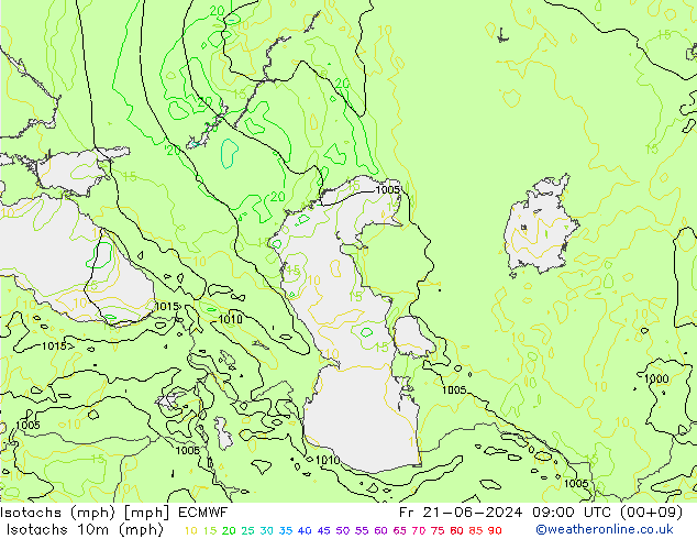 Isotachs (mph) ECMWF Fr 21.06.2024 09 UTC