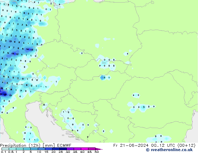 Yağış (12h) ECMWF Cu 21.06.2024 12 UTC