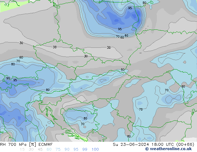 RH 700 hPa ECMWF Ne 23.06.2024 18 UTC