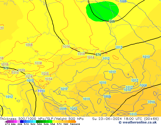 Thck 500-1000гПа ECMWF Вс 23.06.2024 18 UTC