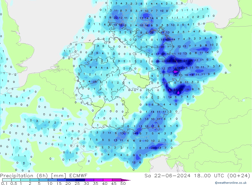 Z500/Regen(+SLP)/Z850 ECMWF za 22.06.2024 00 UTC