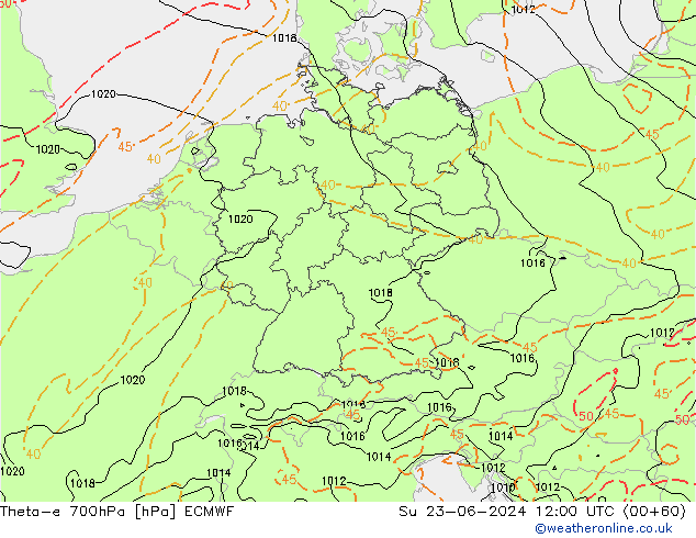 Theta-e 700hPa ECMWF Su 23.06.2024 12 UTC