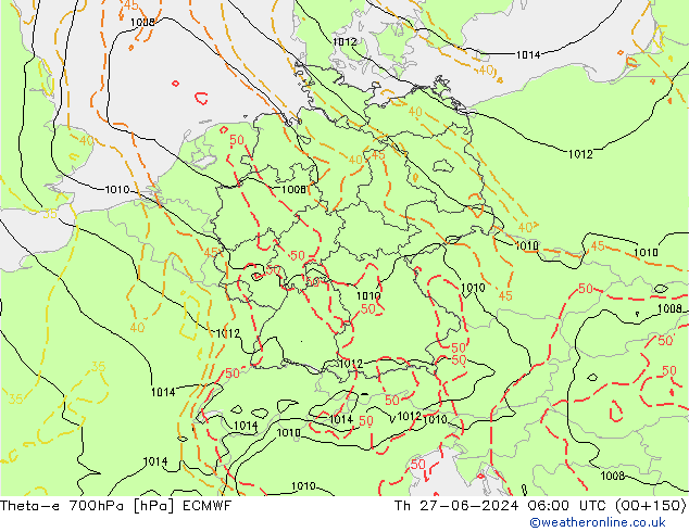 Theta-e 700hPa ECMWF Čt 27.06.2024 06 UTC