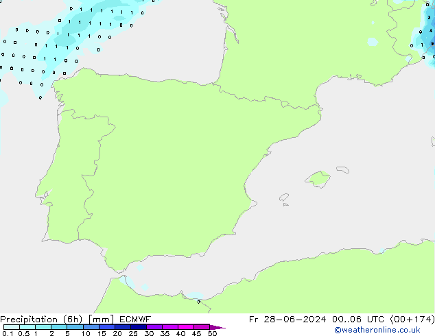 Precipitación (6h) ECMWF vie 28.06.2024 06 UTC