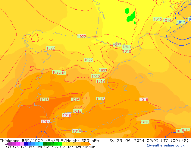 Thck 850-1000 hPa ECMWF  23.06.2024 00 UTC