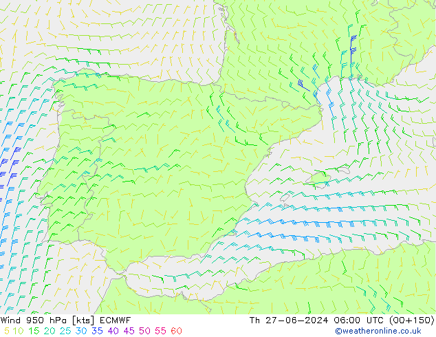 Wind 950 hPa ECMWF Th 27.06.2024 06 UTC